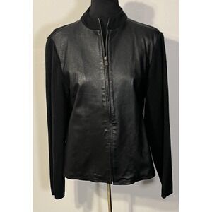 John Paul Richard Jacket Womens Medium Black Leather Full Zip Lined Stand Collar